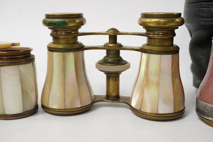 Six late 19th / early 20th century opera glasses including mother-of-pearl examples. Condition - fair to good